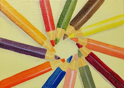 Veronika Schwarz, Pencil Twist (2026) acrylic on canvas board, 12.7 x 17.8cm