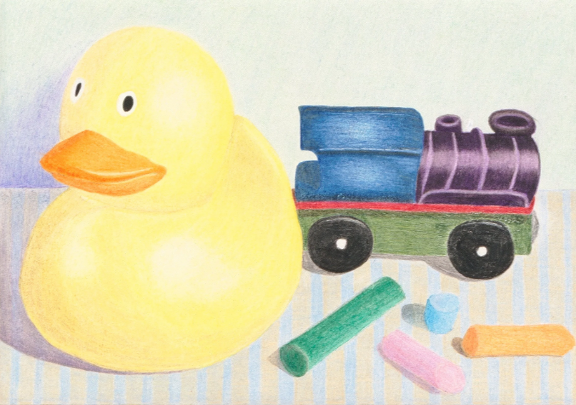 Veronika Schwarz, Remembering Childhood (2026) coloured pencil on paper, 148 x 210mm
